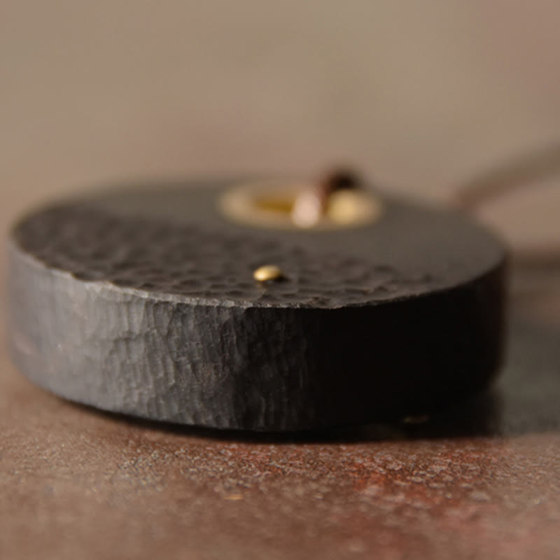 Wear FengShui Handcrafted Round Ebony Wood Brass Copper Peace Necklace Pendant