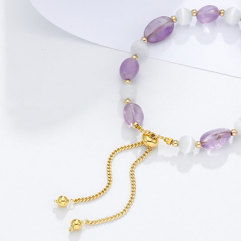 Wear FengShui Amethyst Pink Crystal Black Rutilated Quartz Spiritual Awareness Bracelet