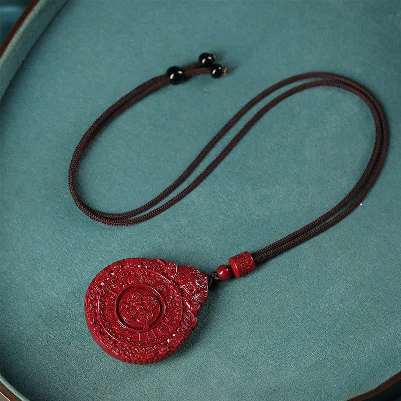 Wear FengShui Chinese Zodiac Natural Cinnabar Bagua Amulet Keep Away Evil Spirits Necklace Pendant