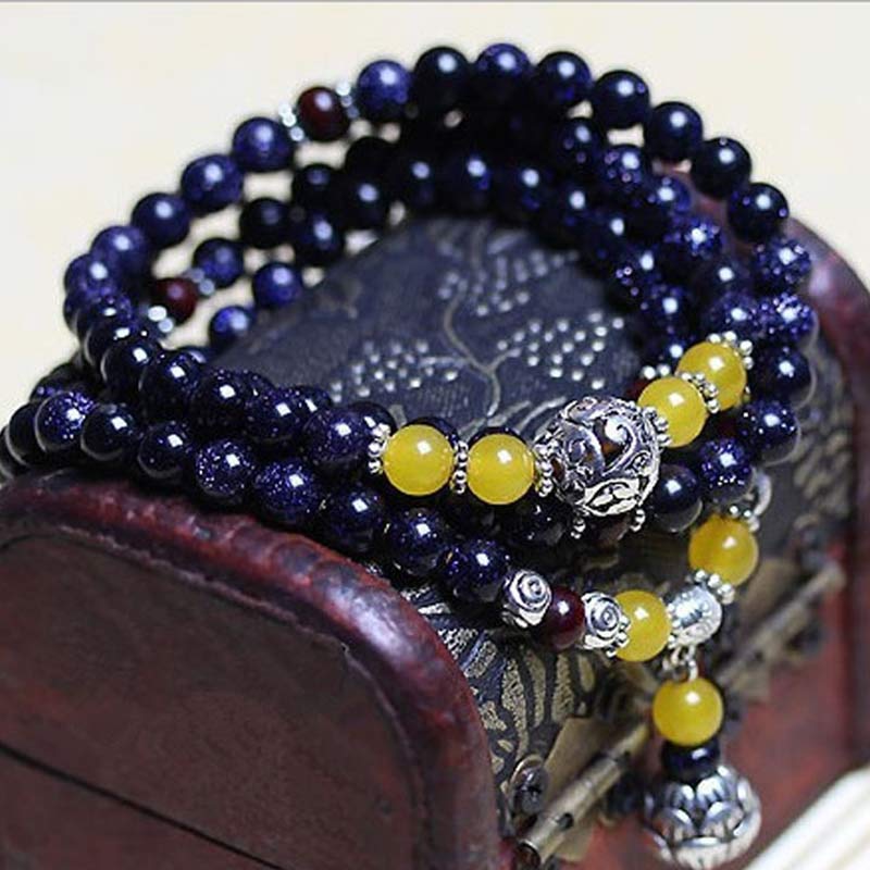 Wear FengShui Blue Sandstone Wealth Charm Bracelet Mala