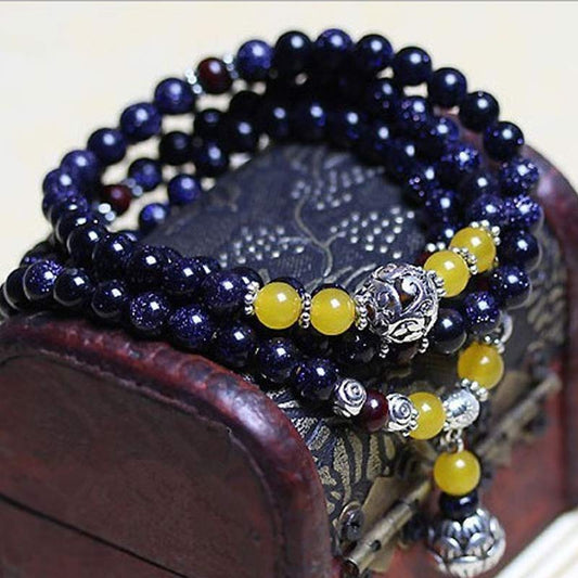 Wear FengShui Blue Sandstone Wealth Charm Bracelet Mala