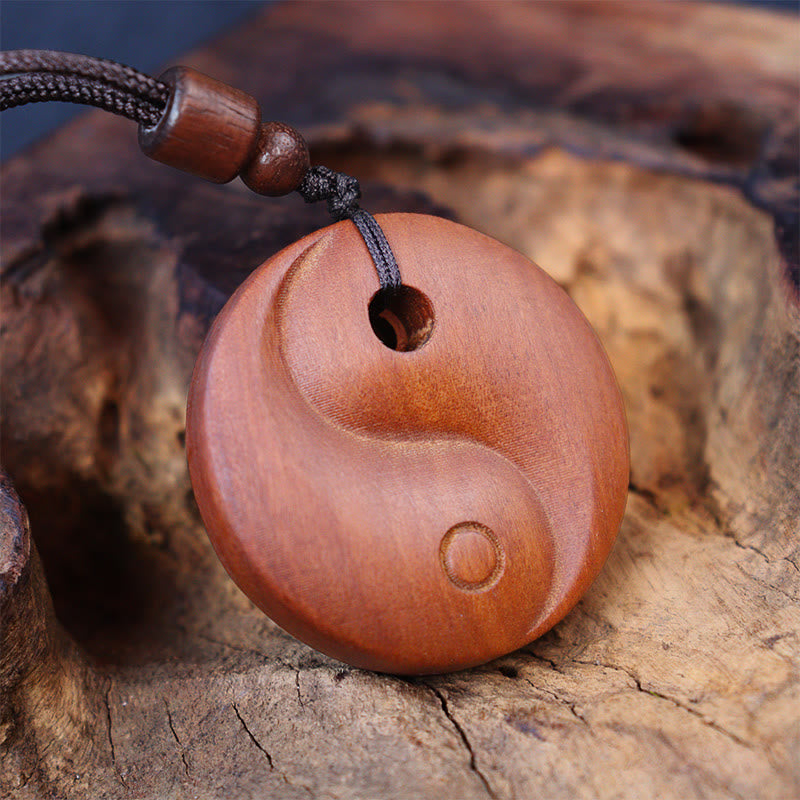 Wear FengShui Lightning Struck Jujube Wood Yin Yang Luck Protection Necklace Pendant