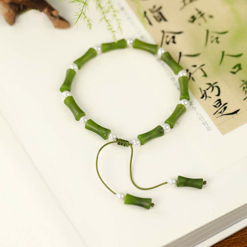 Wear FengShui Natural Peridot Bamboo Pattern Love Peace Bracelet