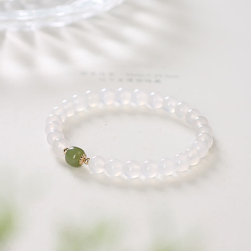 Wear FengShui Natural White Agate Jade Luck Bracelet