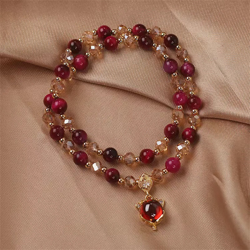 Wear FengShui Red Tiger Eye Fox Protection Double Wrap Bracelet