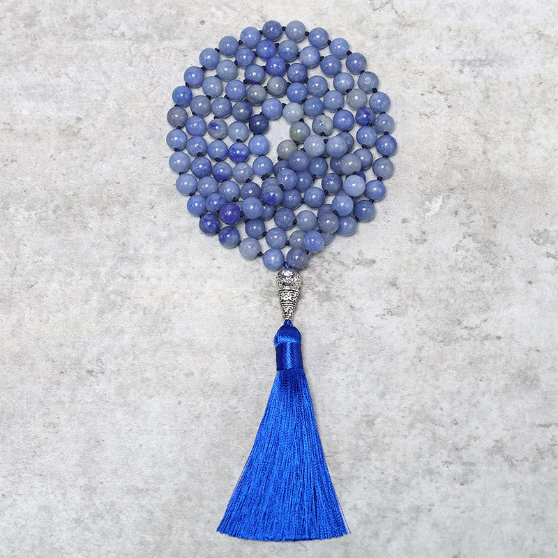 Wear FengShui 108 Mala Blue Aventurine Beads Yoga Meditation Prayer Beads Necklace