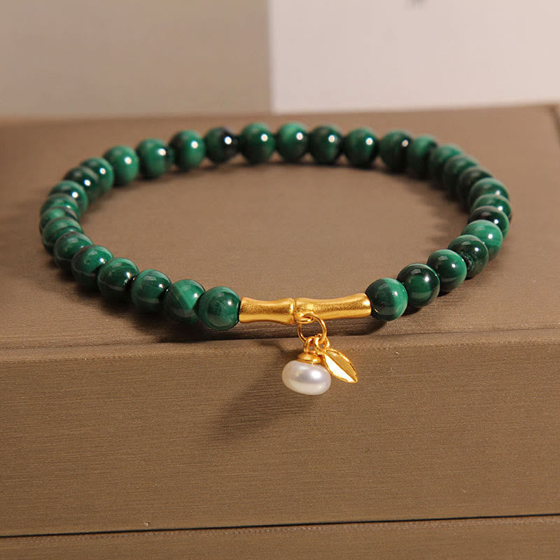Wear FengShui Natural Malachite Pearl Lucky Bamboo Anti-Anxiety Bracelet