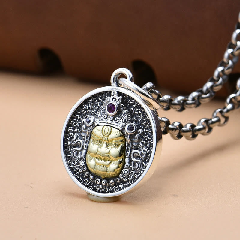 Wear FengShui 925 Sterling Silver Zakiram Goddess of Wealth Dorje Vajra Spiritual Necklace Pendant