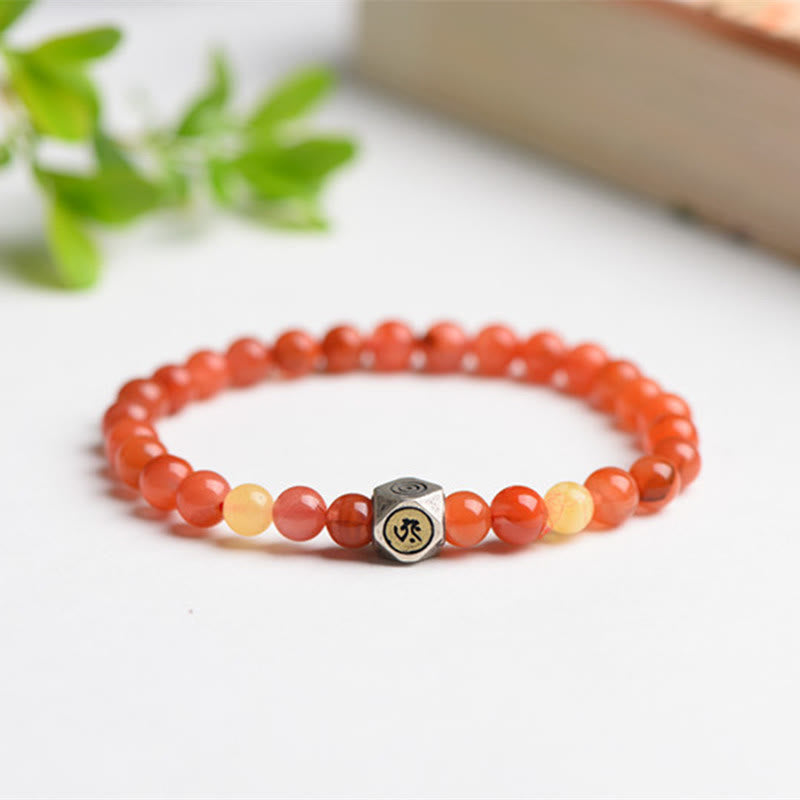 Wear FengShui 925 Sterling Silver Chinese Zodiac Natal Buddha Amulet Red Agate Amber Self-acceptance Bracelet