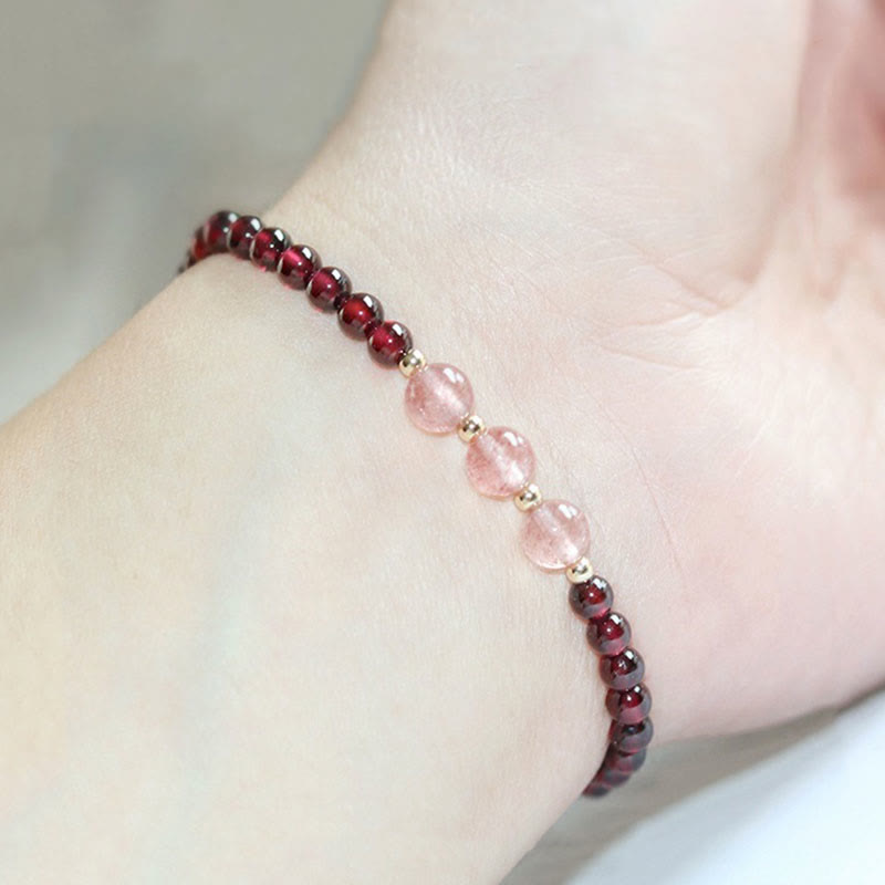 Wear FengShui Natural Garnet Strawberry Quartz Calm Bracelet