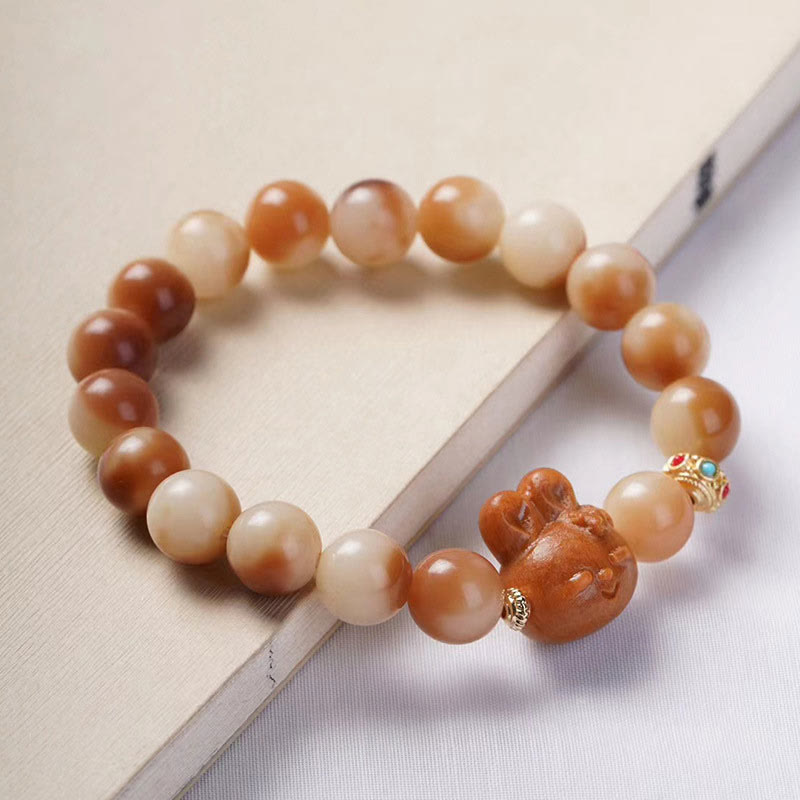 Wear FengShui Natural Bodhi Seed Lovely Rabbit Peace Bracelet