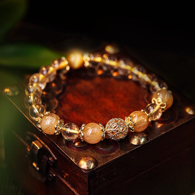Wear FengShui Natural Citrine Amethyst Rutilated Quartz Prosperity Protection Bracelet