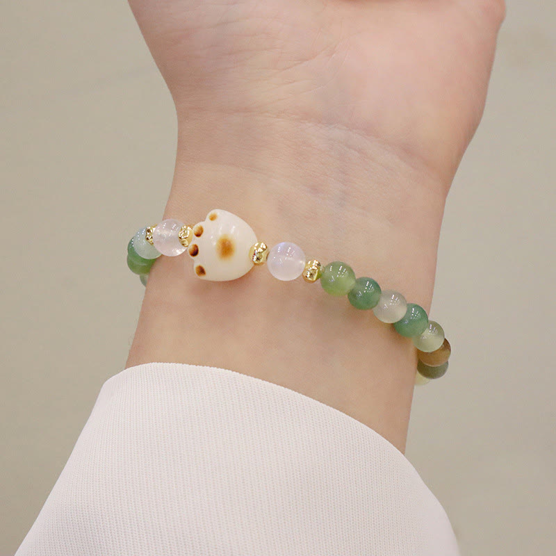 Wear FengShui Green Agate Sun Stone Cat's Eye Bodhi Seed Cat Paw Support Bracelet