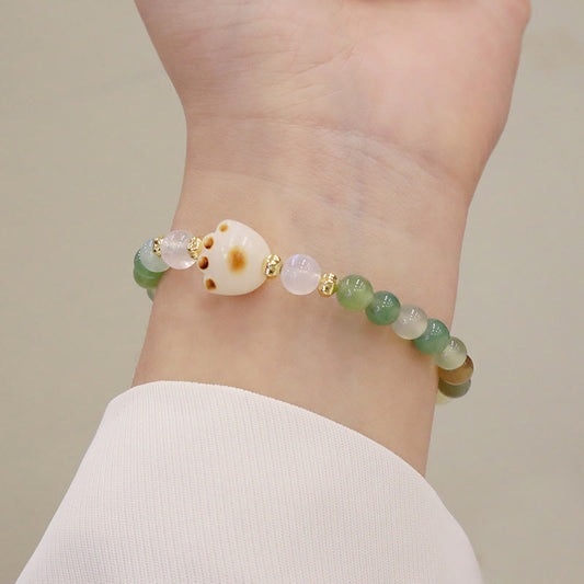 Wear FengShui Green Agate Sun Stone Cat's Eye Bodhi Seed Cat Paw Support Bracelet