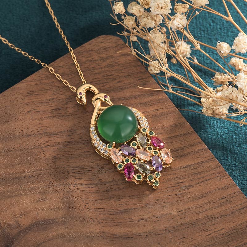 Wear FengShui Cyan Jade Success Necklace Chain Pendant