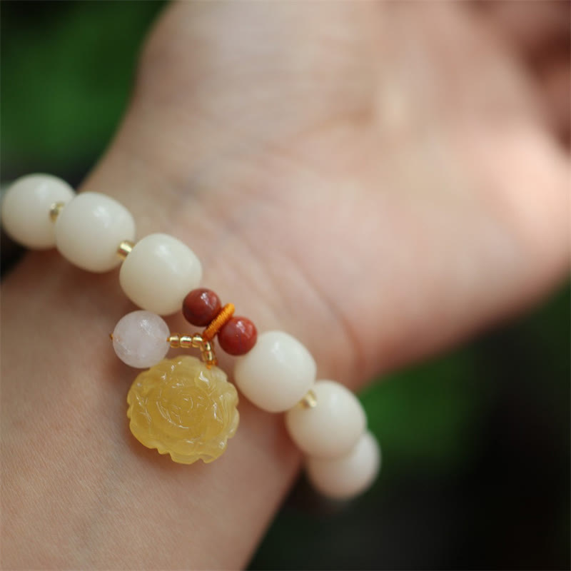 Wear FengShui Gradient Bodhi Seed Amber Lotus Peace Bracelet