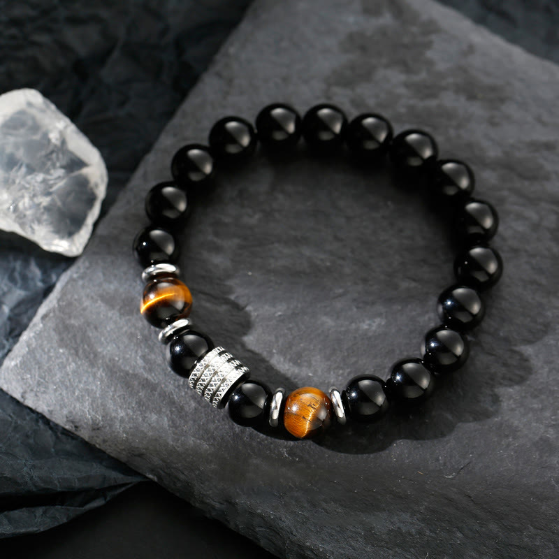 Wear FengShui Natural Black Obsidian Tiger Eye Strength Fulfillment Bracelet
