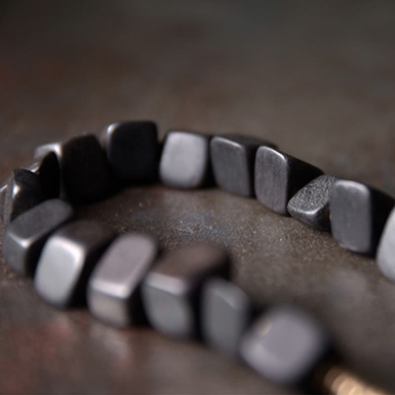 Wear FengShui Tibetan Ebony Wood Copper Peace Double Wrap Bracelet