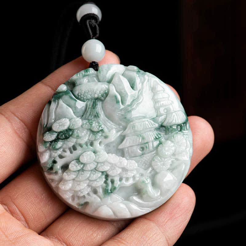 Wear FengShui Mountain Landscape Jade Abundance String Necklace