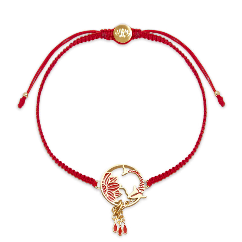 Wear FengShui Tibetan Handmade Lotus Koi Fish Lucky Red String Bracelet