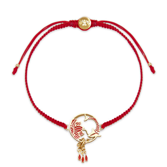 Wear FengShui Tibetan Handmade Lotus Koi Fish Lucky Red String Bracelet