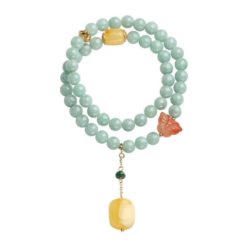Wear FengShui 925 Sterling Silver Natural Jade Amber Butterfly Luck Abundance Bracelet