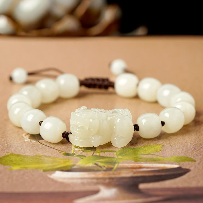 Wear FengShui Natural Hetian White Jade PiXiu Wealth String Bracelet