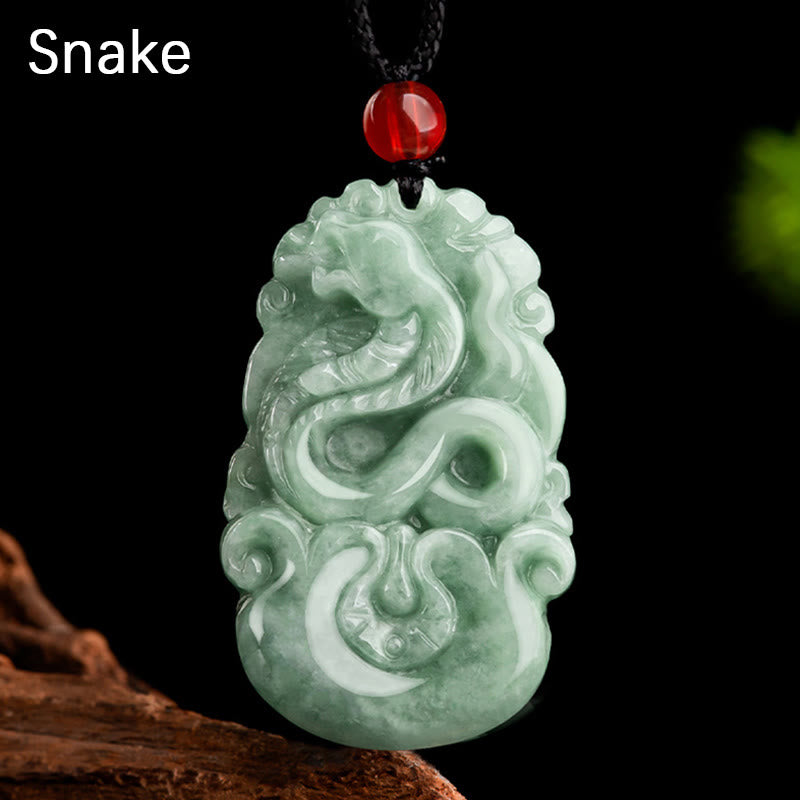 Wear FengShui Natural Green Jade 12 Chinese Zodiac Luck Prosperity Necklace Pendant