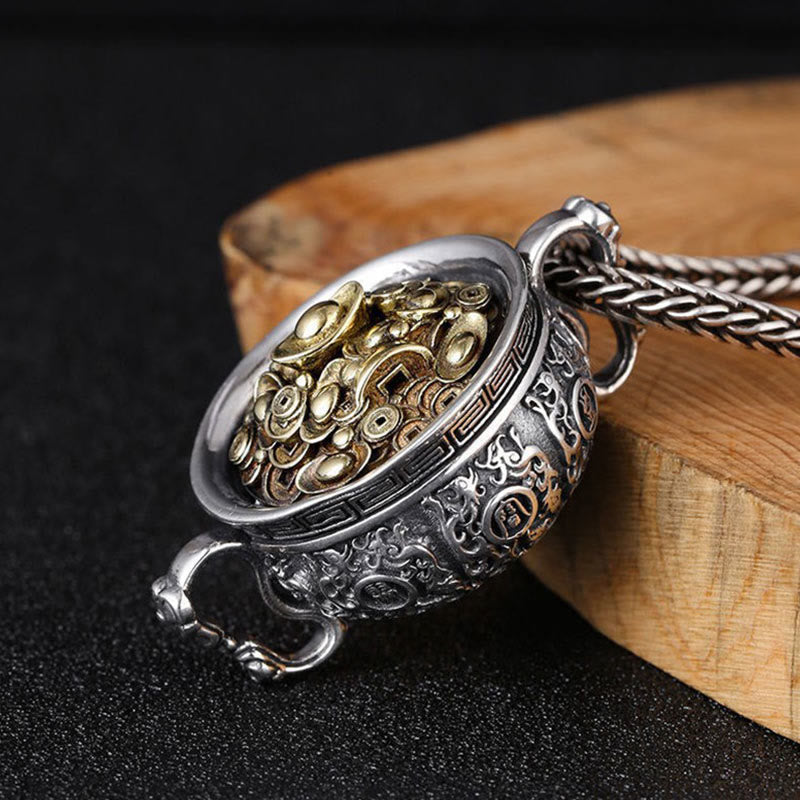Wear FengShui Treasure Bowl Copper Coin Ingots Wealth Necklace Pendant