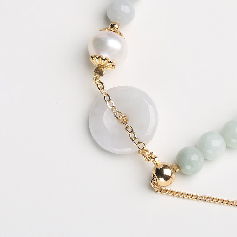 Wear FengShui Natural Jade Pearl Peace Buckle Prosperity Luck Bracelet