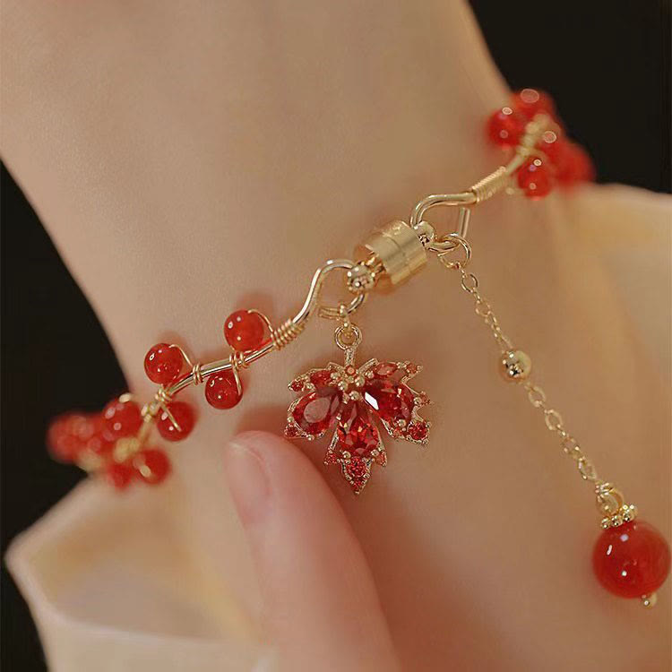 Wear FengShui Red Maple Leaf Luck Charm Bracelet