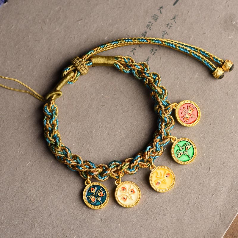 Wear FengShui Tibetan Five God Of Wealth Luck Handcrafted Braid String Bracelet