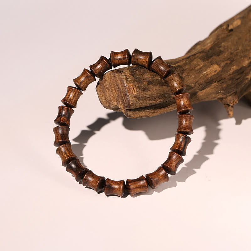 Wear FengShui Rosewood Auspicious Clouds Totem Fu Character Bamboo Pattern Warmth Bracelet
