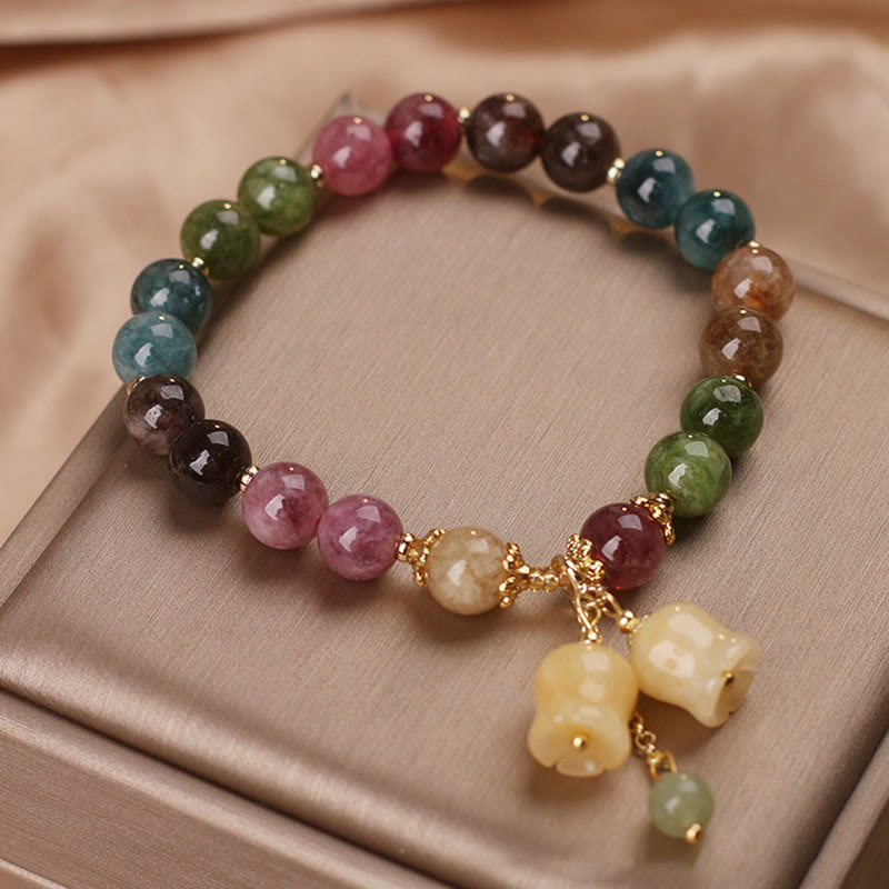 Wear FengShui Natural Colorful Tourmaline Flower Bead Love Bracelet