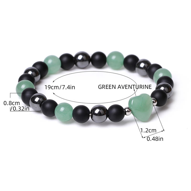 Wear FengShui Black Onyx Tiger Eye Stone Crystal Love Heart Protection Bracelet