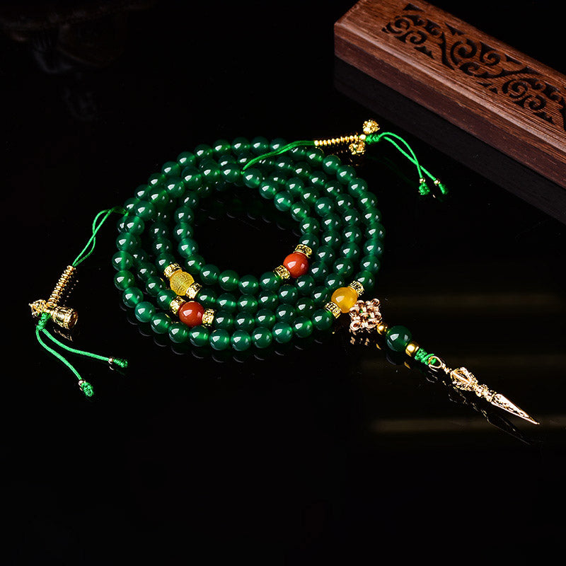 Wear FengShui 108 Beads Natural Green Agate Success Bracelet Mala
