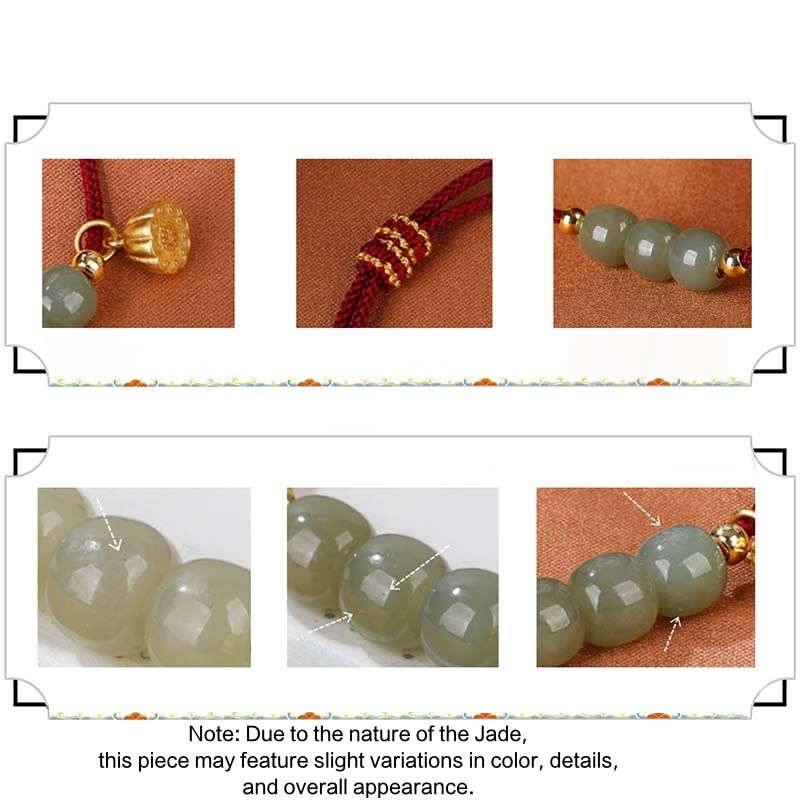 Wear FengShui Handmade Hetian Jade Bead Lotus Pod Prosperity Luck Braided Bracelet