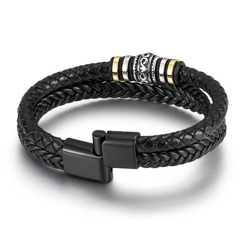 Wear FengShui Leather Layered Titanium Steel Balance Braided Bracelet