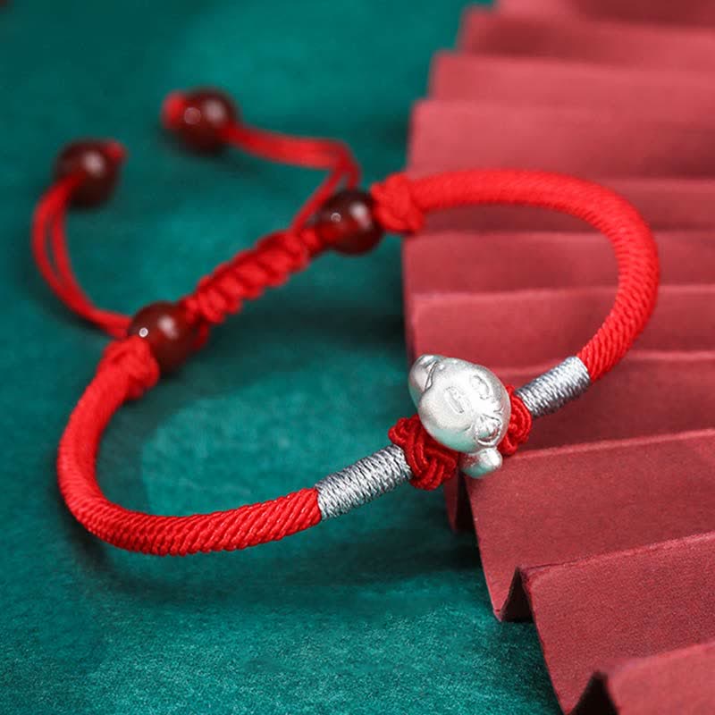 Wear FengShui 999 Sterling Silver Chinese Zodiac Luck Strength Red String Bracelet