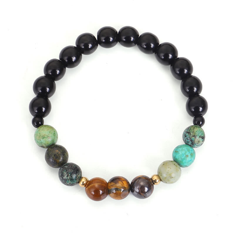 Wear FengShui 108 Mala Beads Natural Stone Tiger Eye Turquoise Protection Strength Bracelet Necklace