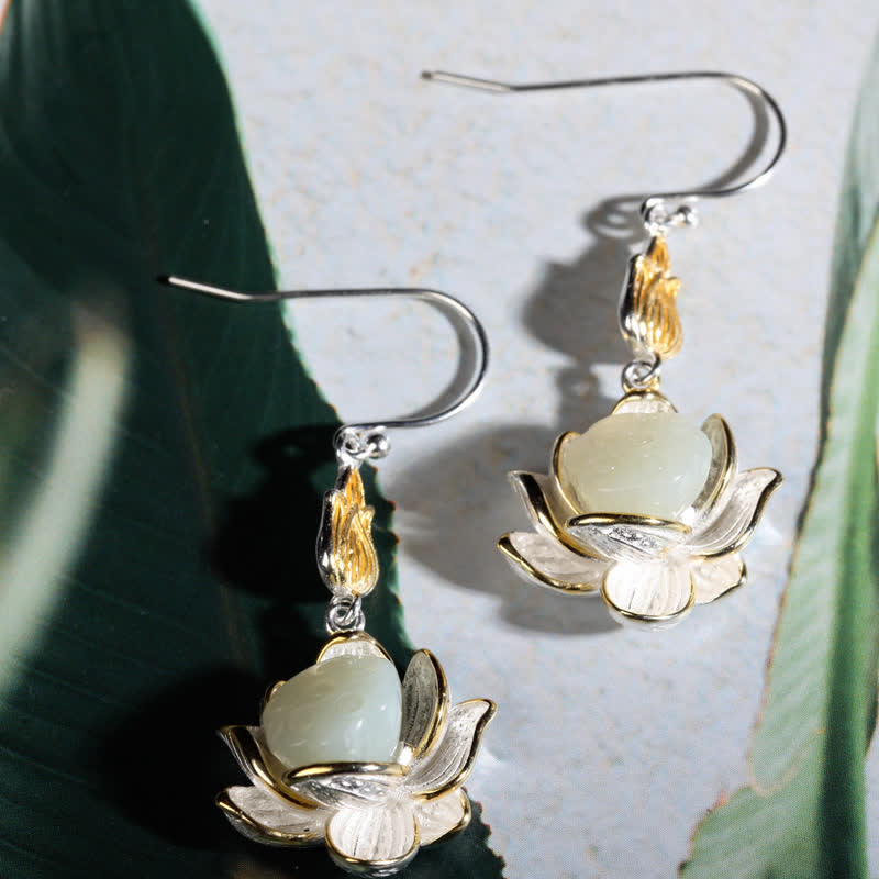 Wear FengShui White Jade Protection Harmony Drop Earrings