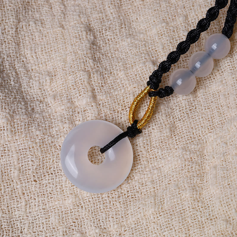Wear FengShui Strawberry Quartz Chalcedony Peace Buckle Healing Necklace Pendant