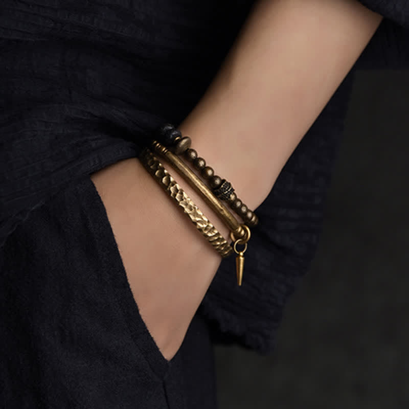 Wear FengShui Lava Rock Stone Copper Balance Cuff Bracelet Bangle