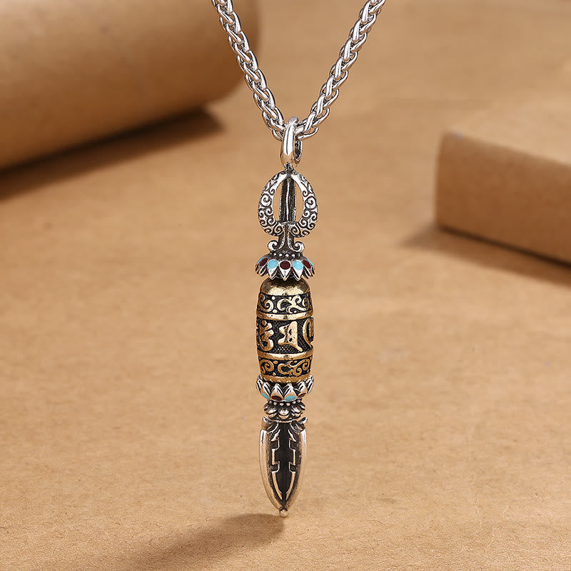 Wear FengShui Tibetan Om Mani Padme Hum Protection Wealth Rotatable Necklace Pendant