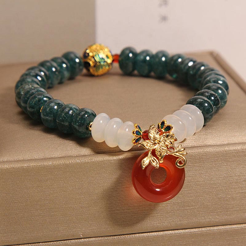 Wear FengShui Jade White Agate Red Agate Peace Buckle Abacus Beads Luck Bracelet
