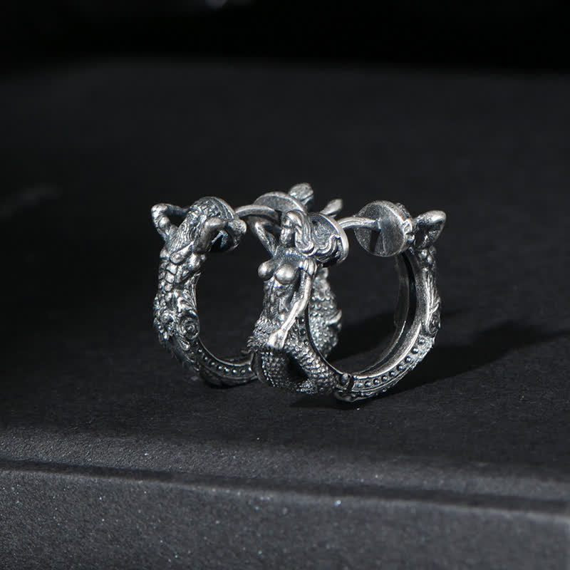 Wear FengShui 925 Sterling Silver Dragon Hoop Pattern Protection Earrings