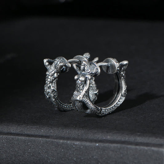 Wear FengShui 925 Sterling Silver Dragon Hoop Pattern Protection Earrings