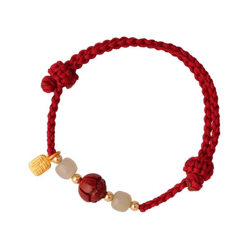 Wear FengShui Cinnabar Jade Lotus Calm Red String Weave Bracelet