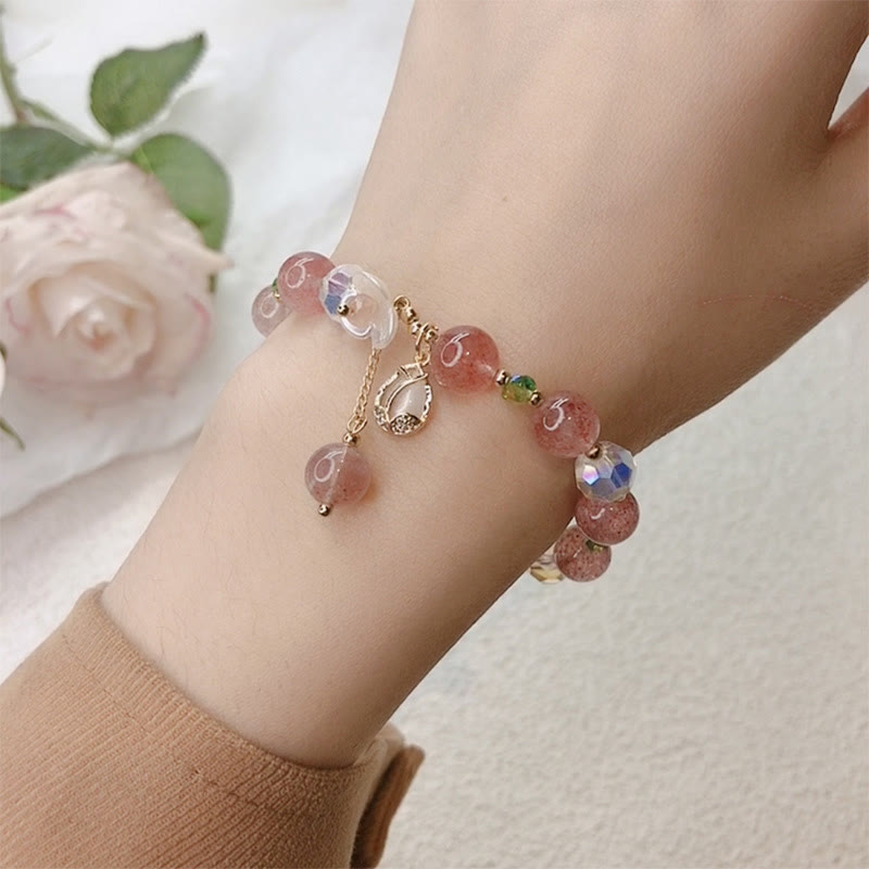 Wear FengShui Strawberry Quartz Rutilated Quartz Fluorite Flower Healing Bracelet
