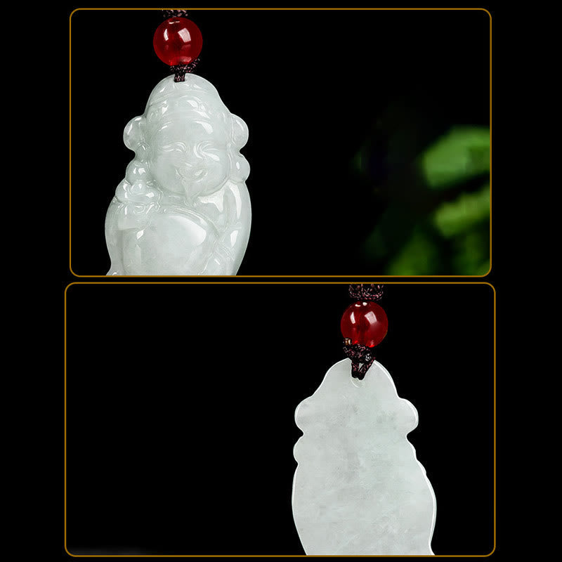 Wear FengShui Natural Jade Chinese God of Wealth Caishen Ingot Luck Necklace Pendant